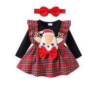 Himllauen Infant Baby Girls 2 Pcs Christmas Outfits Toddler Long Sleeve Santa/Gingerbread Romper Dress + Headband Set Newborn Girl Winter Clothes (Red A, 18-24 Months)