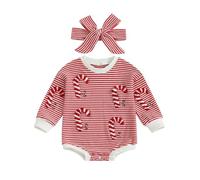 Himllauen Infant Baby Girls Christmas Rompers Toddler Tree/Gingerbread Man/Candy Embroidery Bodysuits Newborn Girl Autumn Jumpsuits with Headband (Red A, 0-3 Months)