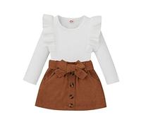 Himllauen Infant Baby Girls Outfit Toddler Sweet Style Solid Color Lace Long Sleeve Round Collar Tops + Button Short Skirt 2 Pcs Newborn Girl Autumn Sets (White A, 7 Years)
