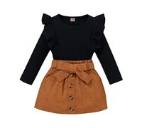 Himllauen Infant Baby Girls Outfit Toddler Sweet Style Solid Color Lace Long Sleeve Round Collar Tops + Button Short Skirt 2 Pcs Newborn Girl Autumn Sets (Black C, 8 Years)
