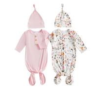 Himllauen Newborn Baby Boy Girl 2 Pcs Gowns Sets Toddler Long Sleeve Button Baby Sleep Bag Infant Clothes Baby Wearable Blanket for Infant Baby (Pink Floral, 0-3 Months)