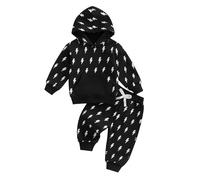 Himllauen Toddler Baby Boy Outfit Set Flash Print Long Sleeve Hooded Sweatshirt + Pants Set 2 Pieces Casual Clothes Baby Boy Outfit for Fall Winter 6 Months-4 Years (Black, 12-18 Months)