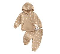 Himllauen Toddler Baby Boy Outfit Set Flash Print Long Sleeve Hooded Sweatshirt + Pants Set 2 Pieces Casual Clothes Baby Boy Outfit for Fall Winter 6 Months-4 Years (Apricot, 3-4 Years)