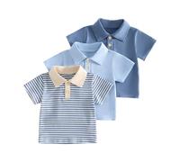 Himllauen Toddler Baby Boy Summer T-Shirts, Short Sleeve Turn Down Collar Dinosaur Embroidery Shirts, Half Button-up, 2 Pieces Elegant Gentleman T Shirt for Boys Girls (Sky Blue, 2-3 Years)