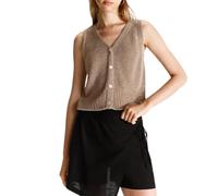 Himllauen Women Autumn Winter Knitted Tank Tops Solid Color Hollow Eyelet Sleeveless V-Neck Single Breasted Open Stitch Sweaters Cardigan for Lady (Khaki, M)