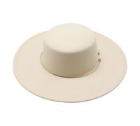 Himllauen Women Men Fedora Hat Felt Metal Decor Solid Color Classic Flat Top Jazz Cap Personalized Wide Brim Top Hat (Beige, ONE Size)
