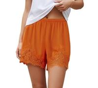 Himllauen Women Summer Casual Satin Shorts Contrast/Solid Color Lace Trim Coquette Elastic Waistband Streetwear Holiday Beachwear Shorts Lounge Wear Pjs
