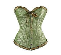 Himllauen Women Tie up Overbust Corset Solid Color Sexy Bodycon Sleeveless Boned Ruffle Jacquard Bustier with Bow Body Shaper for Lady Elegant Tops (Green A, XS)
