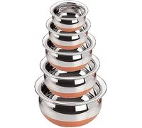 HIMMART Copper Bottom Handi Set of 5 Pieces Without Lid Stainless Steel Traditional Cookware Cooking Pots Non Stick Base in Sizes 1.6l 1.2l 0.85l 0.65l 0.4l for Daily Use Kitchen Restaurant Home
