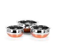 HIMMART Home Kitchen Appliances Stainless Steel Serving Handi Pan, Copper Bottom Biryani Handi Punjabi Pot Pan Combo Handi Set of 3