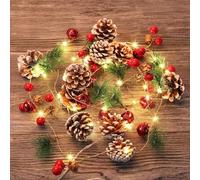 himmel Pine Cone Christmas String Lights, Total 3M 30LED Battery Operated Christmas Garland with Red Berry Pine Cone Fairy String Lights for Indoor Outdoor Xmas Decorations