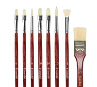 Himmlfel Oil Paint Brush,6 Natural Chungking Hog Bristle Paintbrush for Oil Acrylic Gouache Painting,Include Round, Filbert,Flat,Fan,Wide Flat Shape Brush Ideal for Beginner & Artists (8, Small)