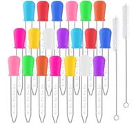 HiMo 20 Pack Liquid Pipettes Droppers Silicone 5ml Clear Medicine Eye Dropper for Kids with Bulb Tip & Clean Brush for Candy Mold, Gummy Bear, Gelatin Maker, Oil Science, Crafts Projects