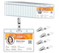 HIMOMO 100 pcs ID Card Holders with Metal Badge Clips, Clear Plastic Badge Holders, Horizontal Waterproof Name Tags Holder for Office,School (3.8" x 2.95")