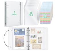 HIMOMO 3 Pcs A5 6 Ring Binder Cover with 36 Pcs Plastic Zipper Budget Binder Pockets with Holes, Refillable Notebook Shelll Set for Photo,Bills Organizer, Office, Home, School (with 10 Stickers)