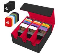 HIMOMO Card Storage Box for Trading Cards, 2100+ PU Leather Card Deck Box, Magnetic Closure MTG Card Case with 10 Colorful Divider & 3 Foam Dividers Fit for Mtg, Tcg, Sports Cards (2100+ Red)