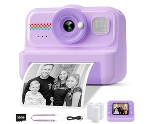 HiMont Kids Camera Instant Print, 1080P Instant Print Camera for Kids with 32GB Card & 3 Rolls Paper, Selfie Digital Camara, Funny Toys Gifts for Boys & Girls Age 3-12 (Purple)