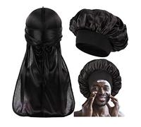 Himoswis 2 PCS Bonnet for Men,Silk Hair Bonnet for Sleeping Women,Matching Bonnets and Durag Set