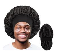 Himoswis Bonnet for Men & Women, Double Layer Satin Bonnets for Curly Hair Braids, Reversible Sleep Cap (Large, Black/Black)