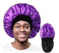 Himoswis Reversible Satin Bonnet for Men,Satin Bonnets for Black Women,Hair Bonnet for Sleeping,Men Bonnet for Curly Hair,Dreads,Long Hair,Double Layer (Large, Purple/Black, Large-X-Large