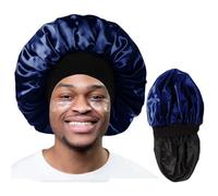 Himoswis Unisex Adult Satin Sleep Bonnet, Large, Black/Navy Blue