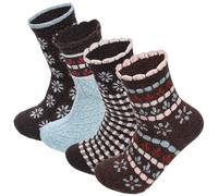 Himozoo 4 Pairs Women Wool Socks, Stocking Stuffers Gifts for Mom Daughter Girlfriends, Warm Thick Soft Wool Cozy Crew Socks, Ladies Winter Socks Christmas Gifts for Women (Classic Floral Patterns)