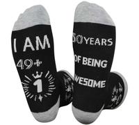 Himozoo Funny Birthday Socks Gifts For Him, Novelty Socks For Fathers Husband Men, I AM 49+1, 50 YEARS OF BEING AWESOME Stitched Birthday Calf Socks 9-12, Present (Gift for 50th)