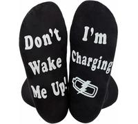 Himozoo Funny Socks, Don't Wake Me Up Sock-Thanksgiving Christmas Birthday Gift Socks, Novelty Gifts Ideas for your dad, grandad, son, husband (Black-charging)