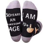 Himozoo Funny Socks For Fathers Husband Men, Novelty Birthday Gifts For Him, 30 40 50 60 70 YEARS OF BEING AWESOME Stitched Birthday Calf Socks (30th)