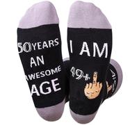 Himozoo Funny Socks For Fathers Husband Men, Novelty Birthday Gifts For Him, 30 40 50 60 70 YEARS OF BEING AWESOME Stitched Birthday Calf Socks (50th)