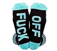 Himozoo Unisex Cotton Funny FUCK OFF Ribbed Knit Half Crew Socks (Blue)