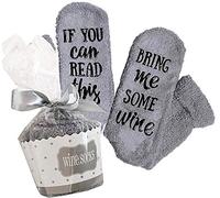 Himozoo Women Funny Socks with Cupcake Gift Packaging If You Can Read This Bring Me Some Wine Sock -Novelty Fuzzy Socks For Wife, Birthday Gifts for Women (Grey-Wine)