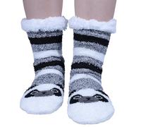 Himozoo Womens Cute Cartoon Cat Fuzzy Slipper Socks Winter Soft Warm Fleece Lining Knit Home Socks With Grippers (Striped Panda)