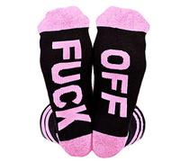 Himozoo Womens FUCK OFF Socks Funny Casual Cotton Ribbed Knit Half Crew Socks Novelty Gifts for Women Wife