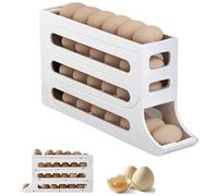 HiMrLuo 4 Tier Automatic Scrolling Egg Holder for Fridge - Space - Saving Tray Holds 30 Eggs, White