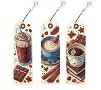 Himscev 3pcs DIY Acrylic Coffee Cup Diamond Art Bookmarks with Crystal Pendants - Perfect Gifts for Book Lovers