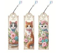 Himscev 3PCS DIY Diamond Art Bookmark Sets - Animal & Fairy Crystal Pendant Bookmarks for Book Lovers(SQ053)