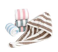 Himscev 5 Pcs Dry Hair Towel Microfiber Coral Velvet Striped Pattern For Women Turban Water-Absorbent Quick-Drying Striped Shower Cap