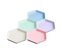 Himscev 5pcs Hexagonal Spit Bone Plate Set - Versatile Plastic Saucer for Seasoning, Dips, and Snacks
