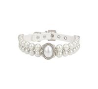 Himscev Artificial Pearls Cat Collar with Rhinestones(WHITE,M Neck 26-32cm)