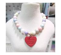 Himscev Heart Pendant Pet Pearl Collar with Colorful Beads(Red,25cm(9.8 in))