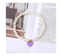 Himscev Heart Pendant Pet Pearl Collar with Colorful Beads(White,20cm(7.9 in))