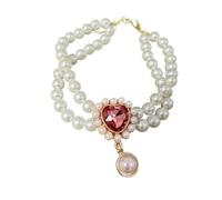 Himscev Luxury Crystal Pearl Collar for Small Dogs and Cats(Pink,M 25cm-30cm)