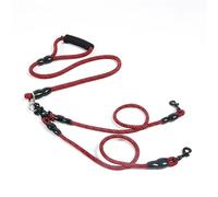 Himscev Nylon Weave Triple Head Dog Leash - Strong Foam Handle for Walking Three Dogs Simultaneously(A-Red)