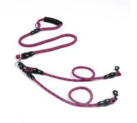 Himscev Nylon Weave Triple Head Dog Leash - Strong Foam Handle for Walking Three Dogs Simultaneously(A-Purple)