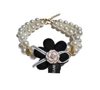 Himscev Small Dog Pearl Necklace with Flower Bow(Black bow,M(25-30CM))