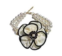 Himscev Small Dog Pearl Necklace with Flower Bow(White,S(20-25CM))