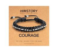 HIMSTORY Morse Code Bracelets for Men - Gunmetal Beads Adjustable Black Leather Bracelets, Inspirational Jewelry for Him, Christmas Birthday Gifts for Men, 7inch, Leather, no gemstone
