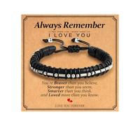 HIMSTORY Morse Code Bracelets for Men - Gunmetal Beads Adjustable Black Leather Bracelets, Inspirational Jewelry for Him, Christmas Birthday Gifts for Men, 7inch, Leather, no gemstone