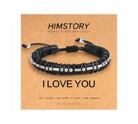 HIMSTORY Morse Code Bracelets for Men - Gunmetal Beads Adjustable Black Leather Bracelets, Inspirational Jewelry for Him, Christmas Birthday Gifts for Men, 7inch, Leather, no gemstone